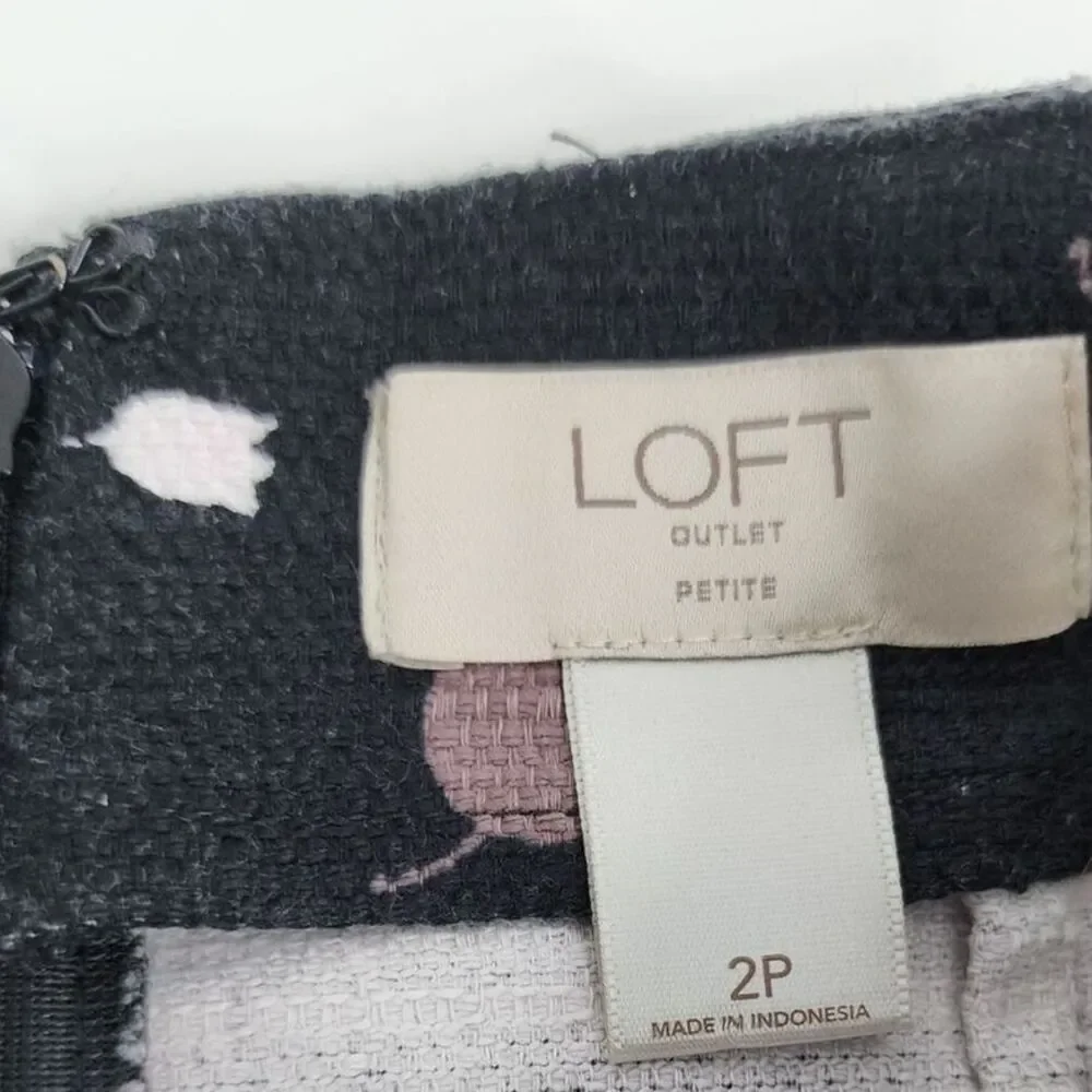 Loft Skirt Women's 2 P Floral Tweed Pencil Office‎ Black
